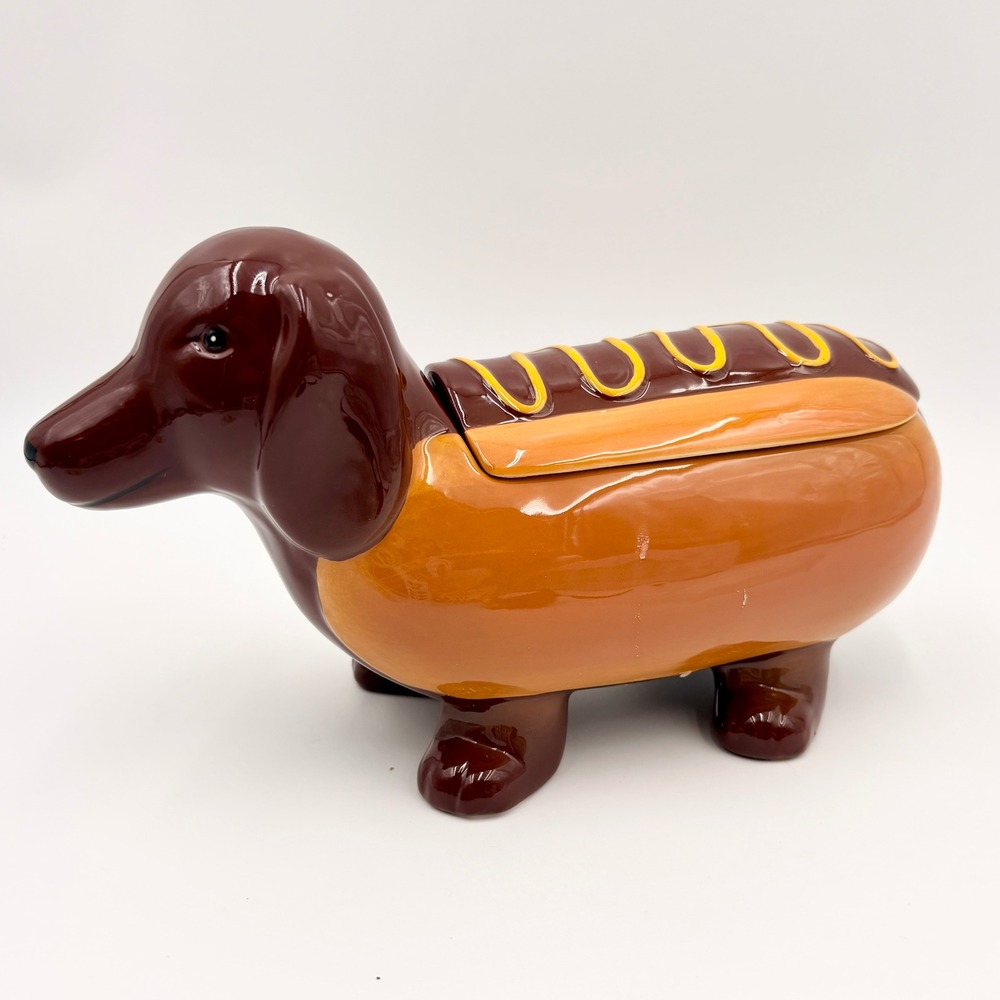 Shades of Summer Dachshund Doxie Hot Dog Ceramic Cookie Jar Brown Tan